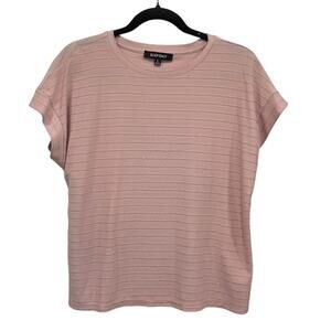 Ellen Tracy Pink Striped Short Sleeve Knit Top Casual Blouse Womens Size L